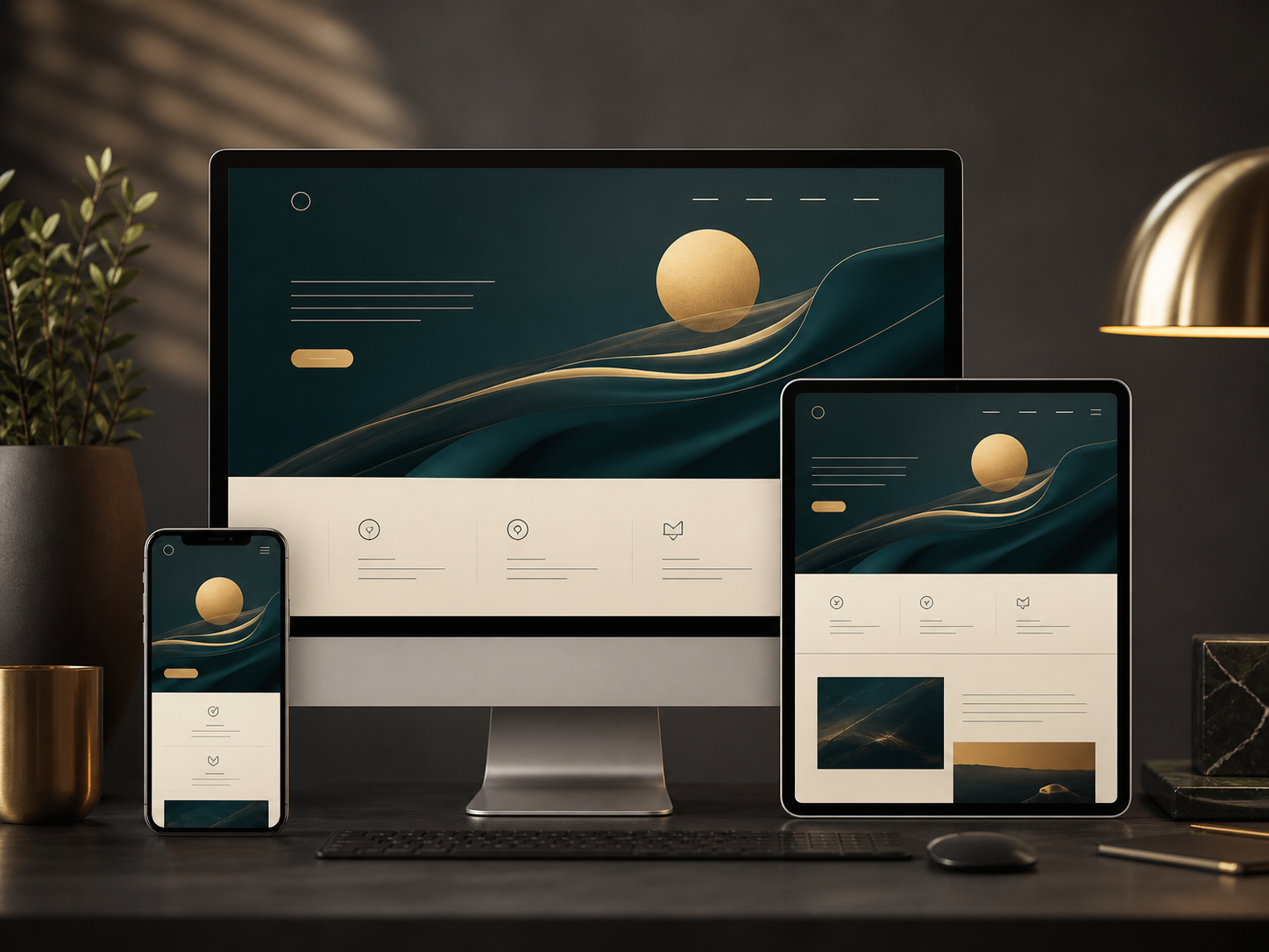 Responsive website displayed across desktop, tablet and mobile